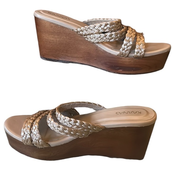 Kaanas Providencia Raffia Straw Strappy Wood Wedge Platform Sandals - 9 - Picture 5 of 16